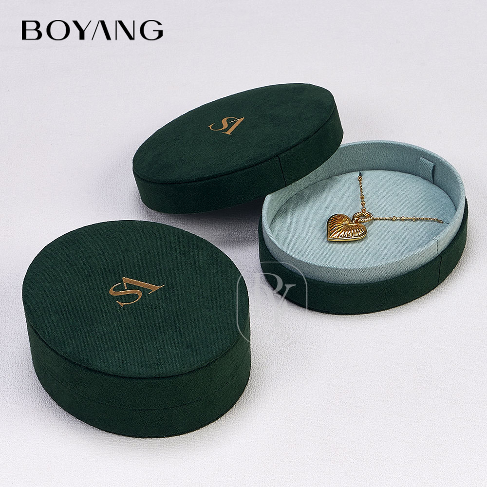 Boyang Custom Luxury Green Oval Earring Necklace Packaging Velvet Jewelry Box