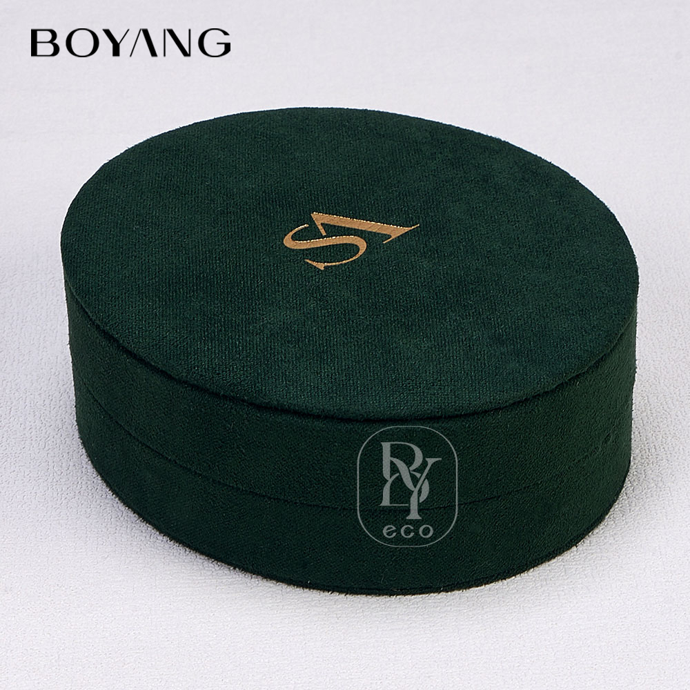 Boyang Custom Luxury Green Oval Earring Necklace Packaging Velvet Jewelry Box