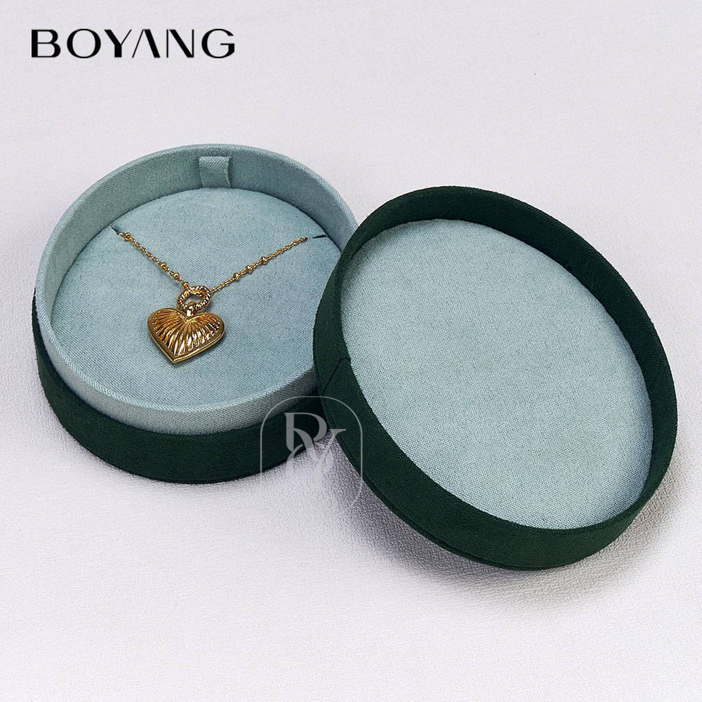 Boyang Custom Luxury Green Oval Earring Necklace Packaging Velvet Jewelry Box