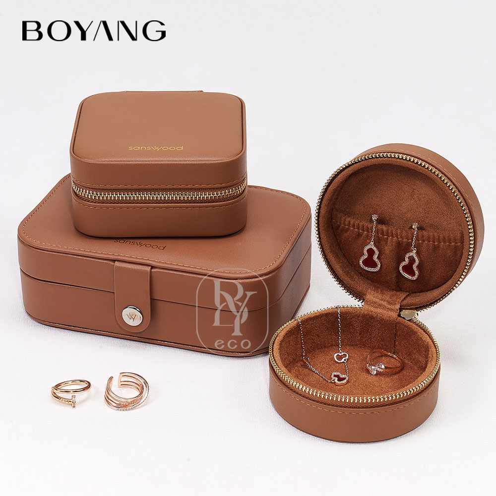 Boyang Custom Portable Luxury PU Leather Travelling Jewelry Organizer Box