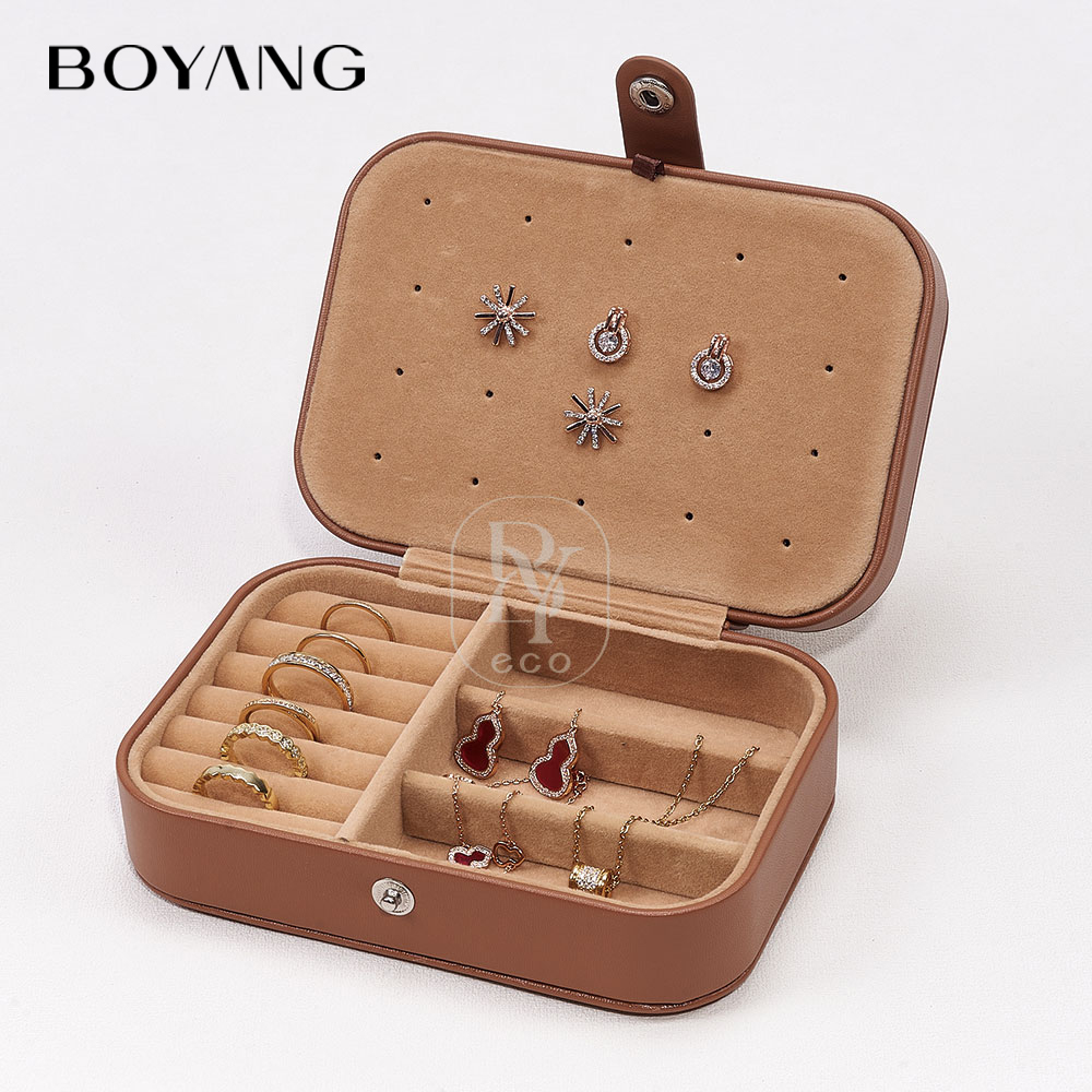 Boyang Custom Portable Luxury PU Leather Travelling Jewelry Organizer Box