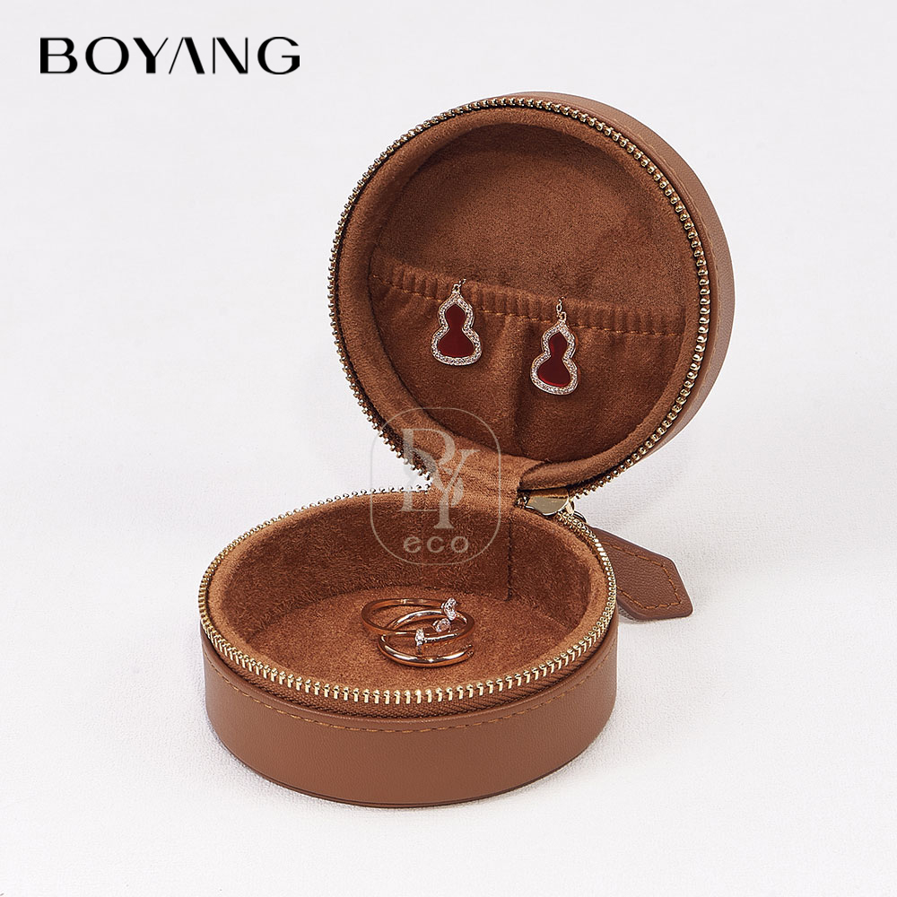 Boyang Custom Portable Luxury PU Leather Travelling Jewelry Organizer Box