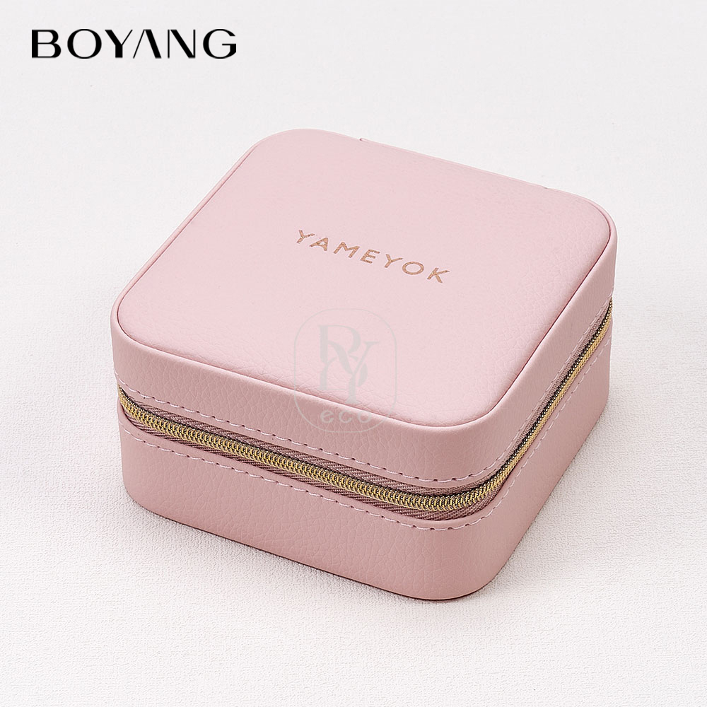 Boyang Custom Logo Zipper PU Leather Portable Jewelry Box Organizer