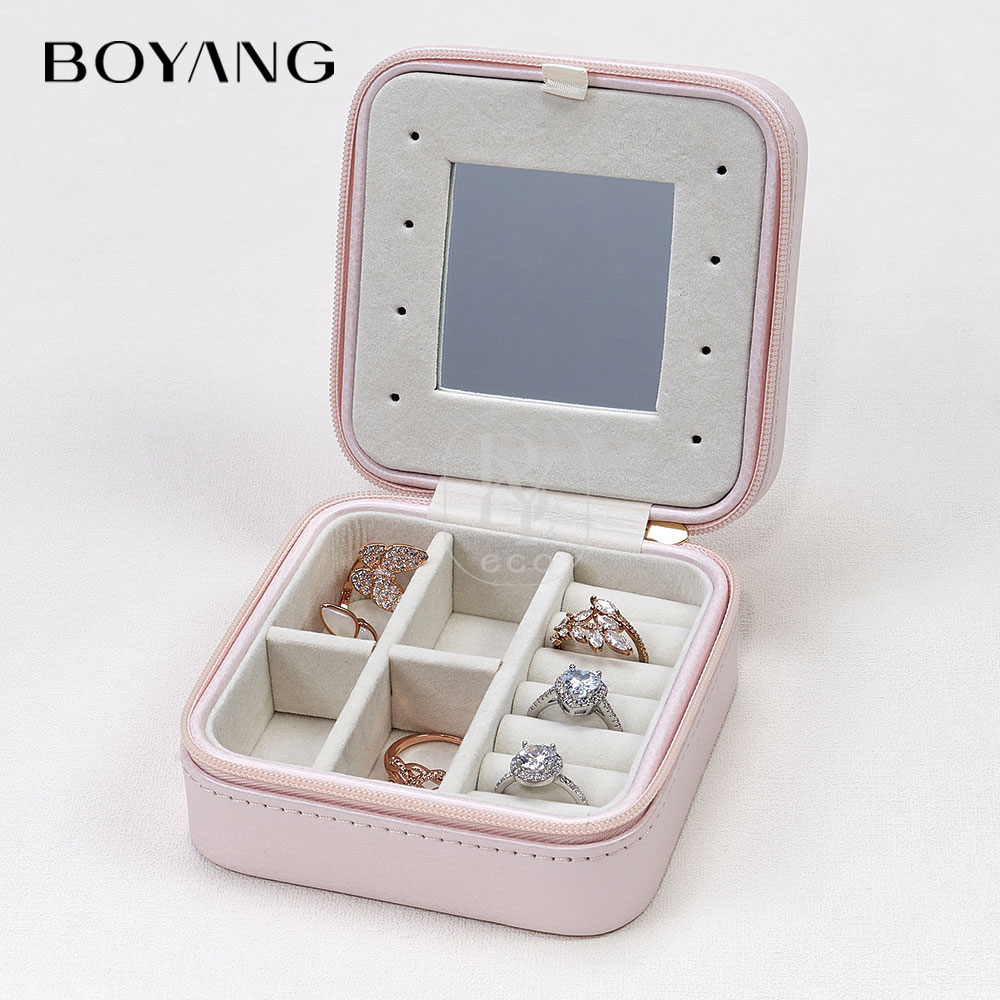  Boyang Custom Portable Travel Jewelry Storage organizer Boxes with Mirror