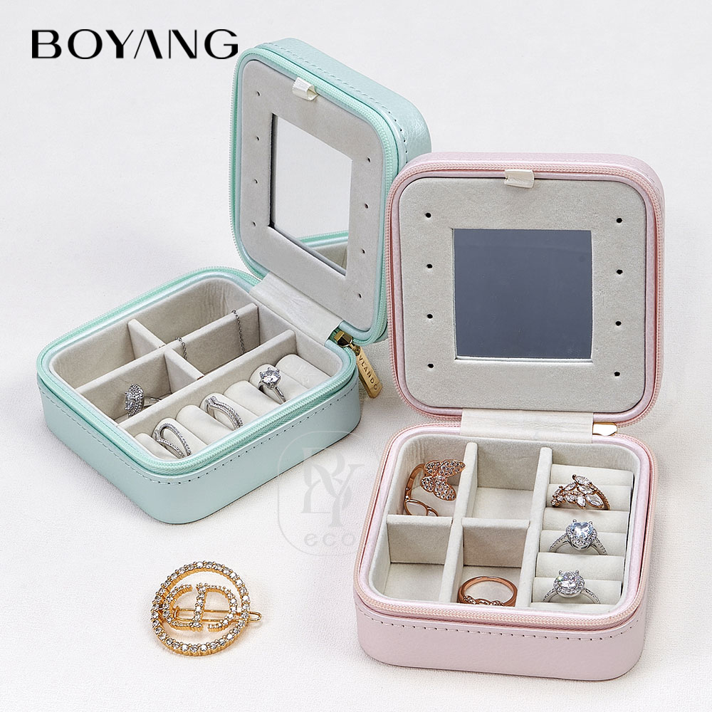  Boyang Custom Portable Travel Jewelry Storage organizer Boxes with Mirror
