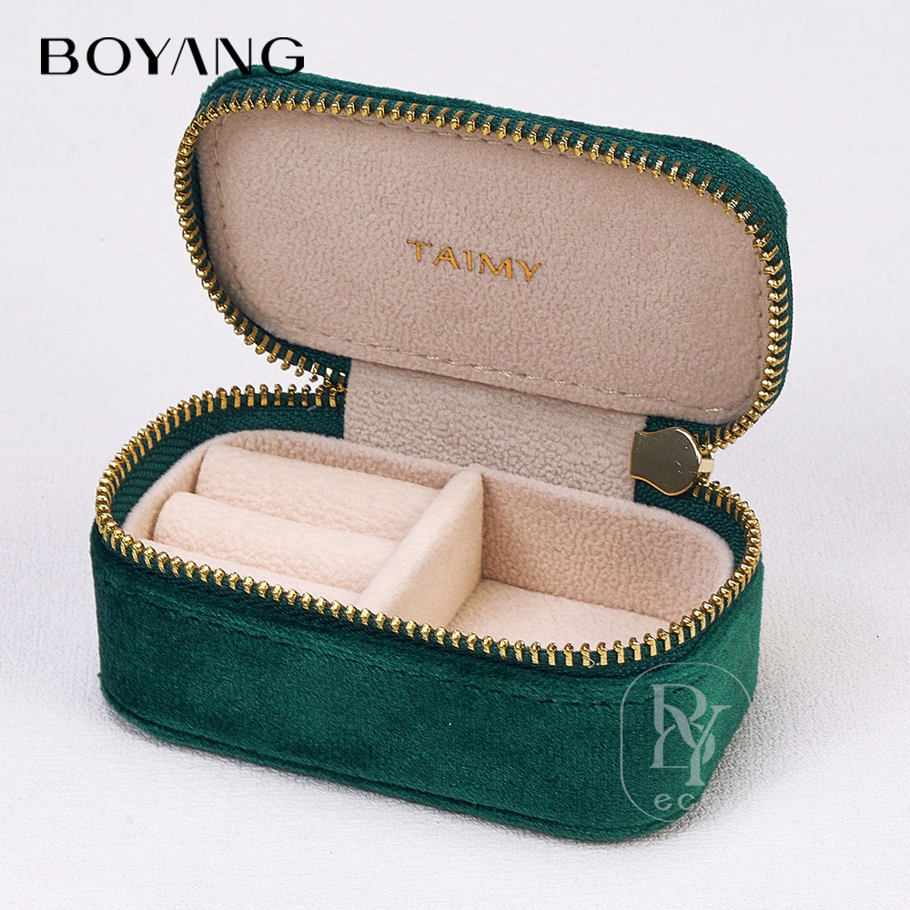 Boyang Custom Velvet Zipper Travel Jewellery Organiser Jewelry Storage Box