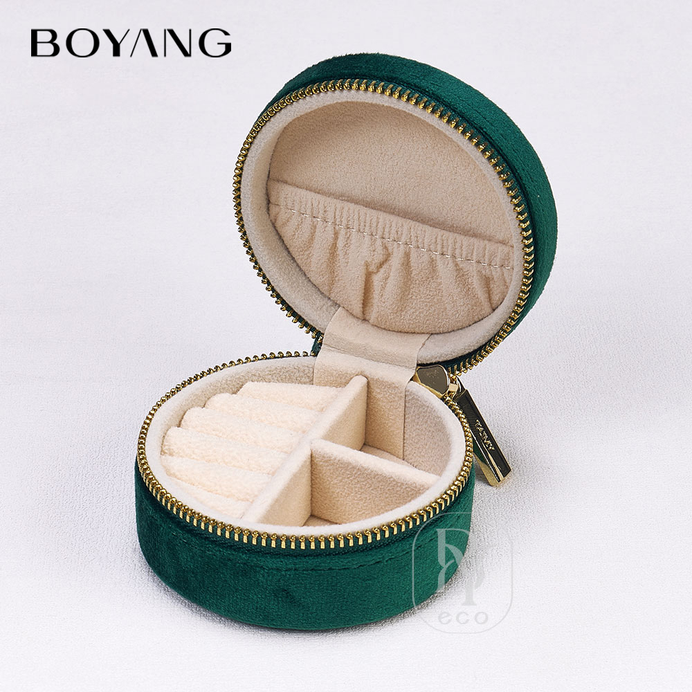 Boyang Custom Velvet Zipper Travel Jewellery Organiser Jewelry Storage Box