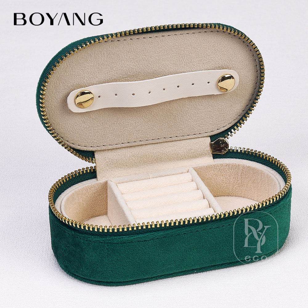 Boyang Custom Velvet Zipper Travel Jewellery Organiser Jewelry Storage Box