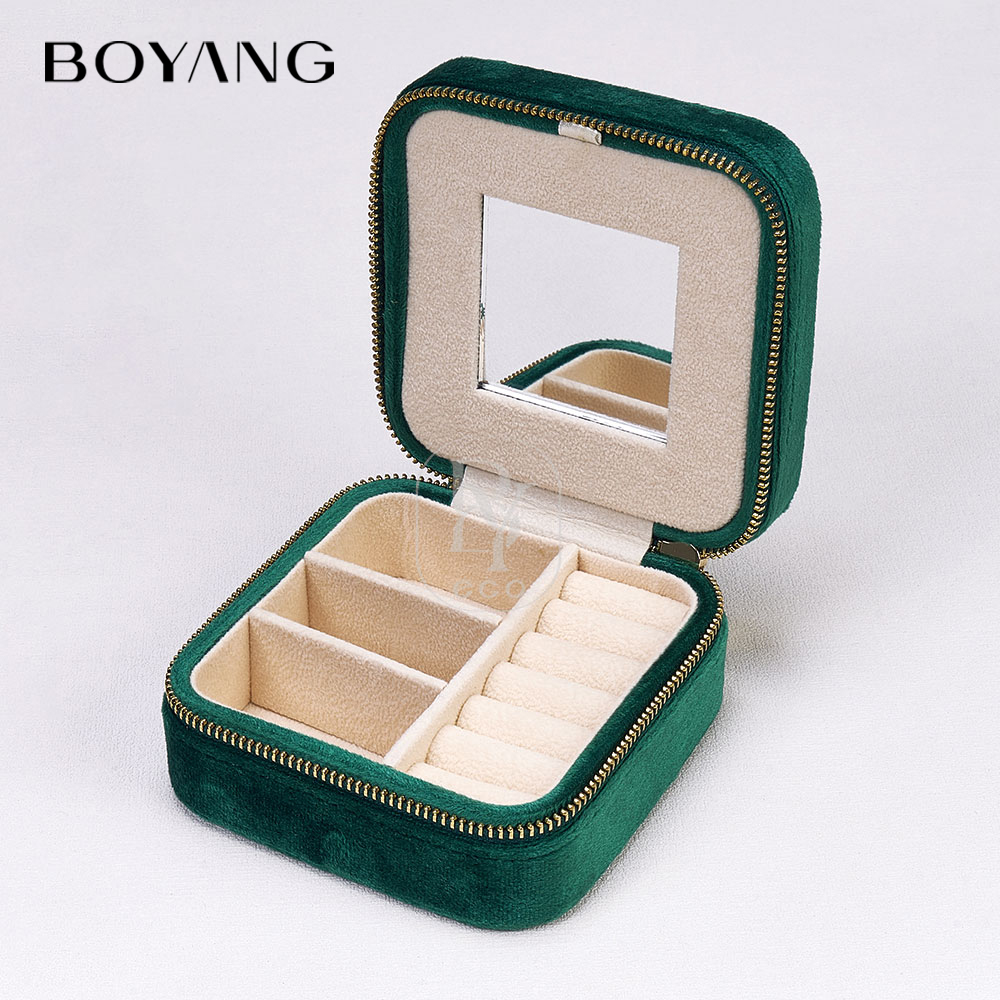 Boyang Custom Velvet Zipper Travel Jewellery Organiser Jewelry Storage Box