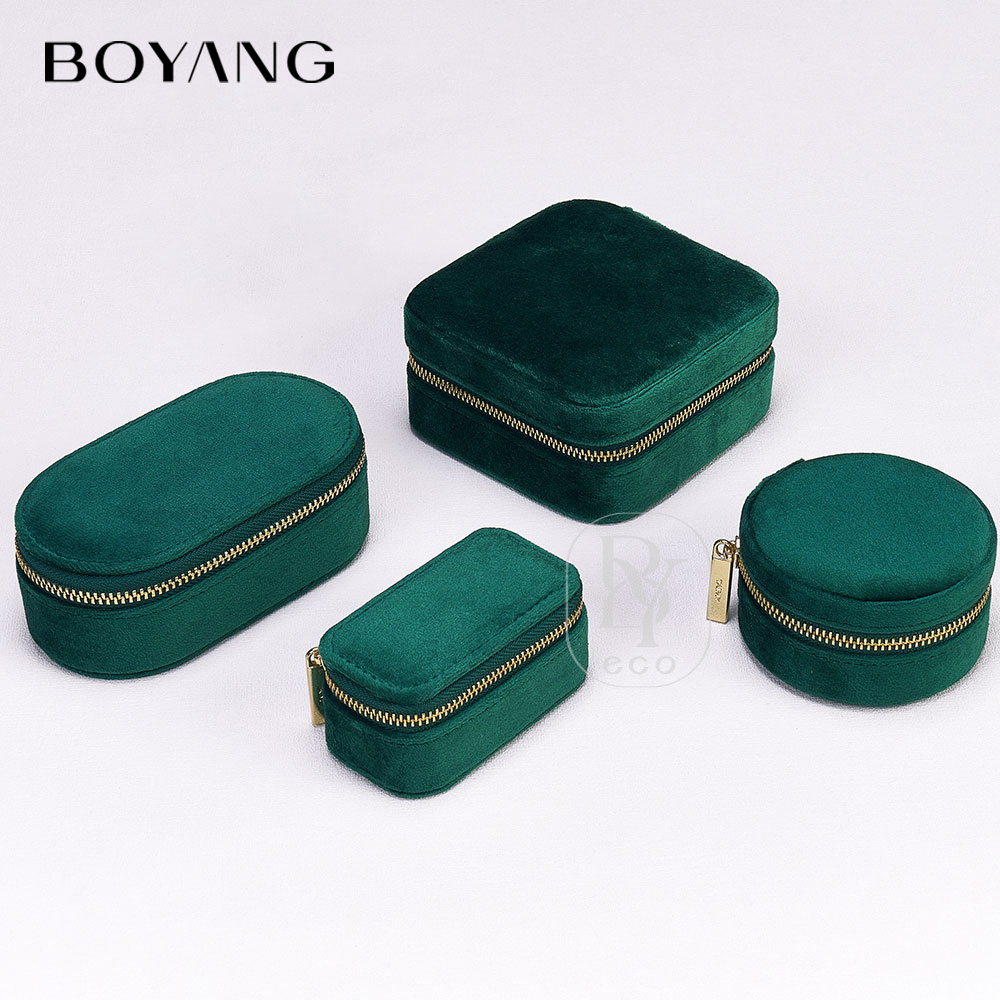 Boyang Custom Velvet Zipper Travel Jewellery Organiser Jewelry Storage Box