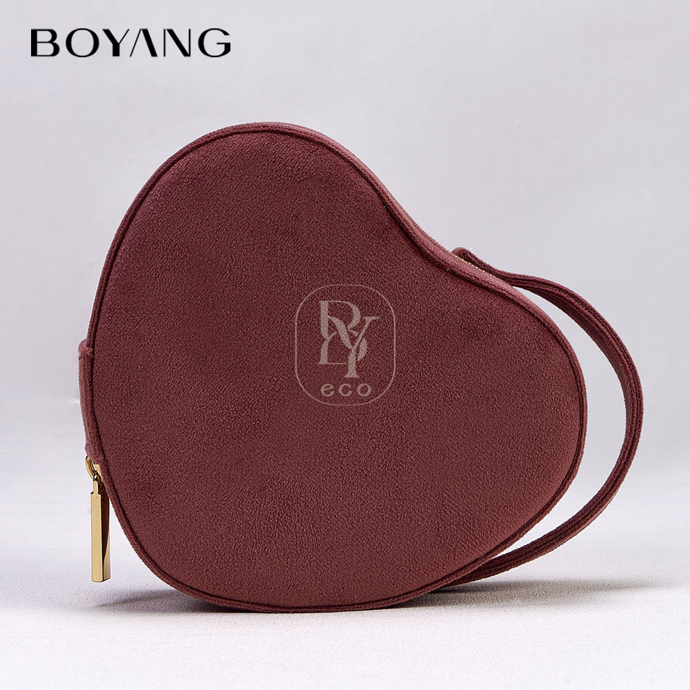 Boyang Custom Logo Printed Velvet Necklace Earring Ring Storage Heart Shaped Jewelry Travel Box Organizer