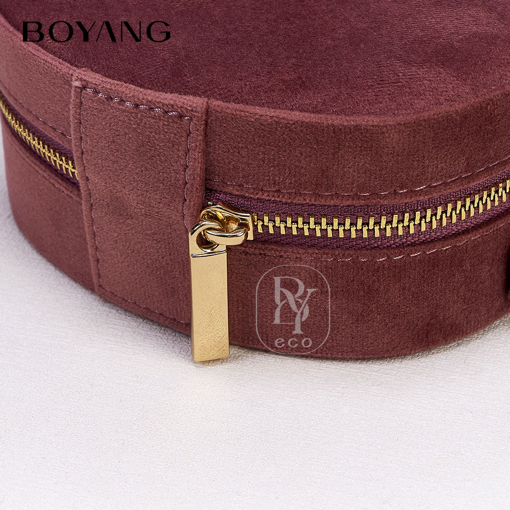 Boyang Custom Logo Printed Velvet Necklace Earring Ring Storage Heart Shaped Jewelry Travel Box Organizer