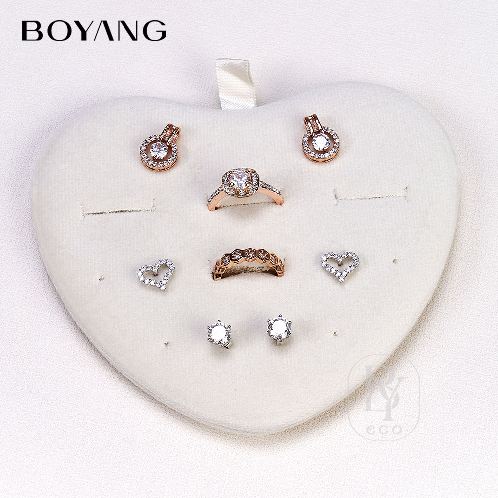 Boyang Custom Logo Printed Velvet Necklace Earring Ring Storage Heart Shaped Jewelry Travel Box Organizer