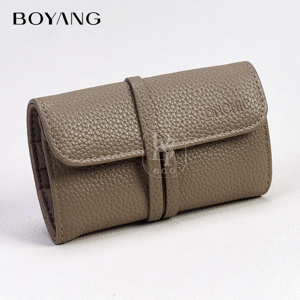 Boyang Custom Logo Luxury Jewelry Organizer Roll Case Leather Travel Jewelry Storage Pouch
