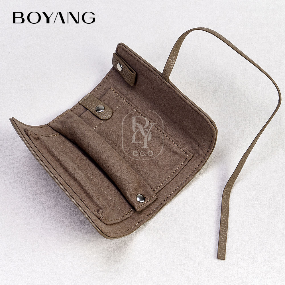 Boyang Custom Logo Luxury Jewelry Organizer Roll Case Leather Travel Jewelry Storage Pouch