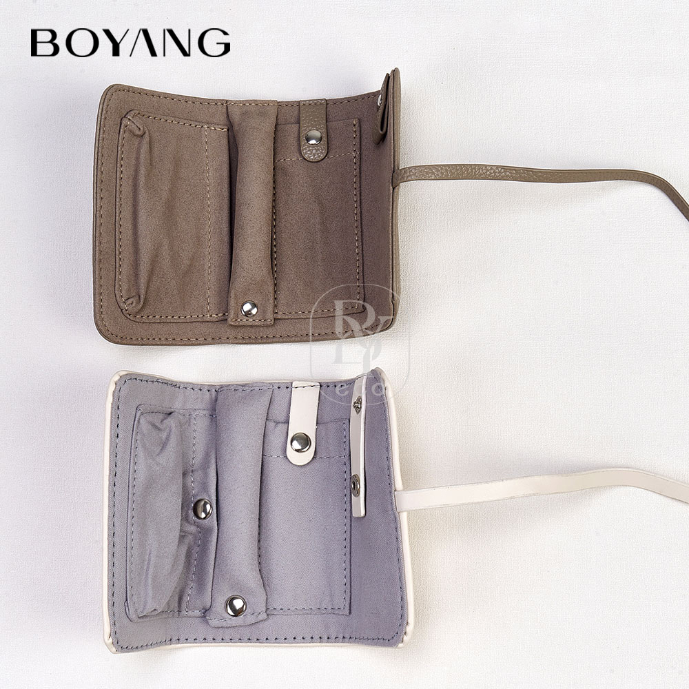 Boyang Custom Logo Luxury Jewelry Organizer Roll Case Leather Travel Jewelry Storage Pouch