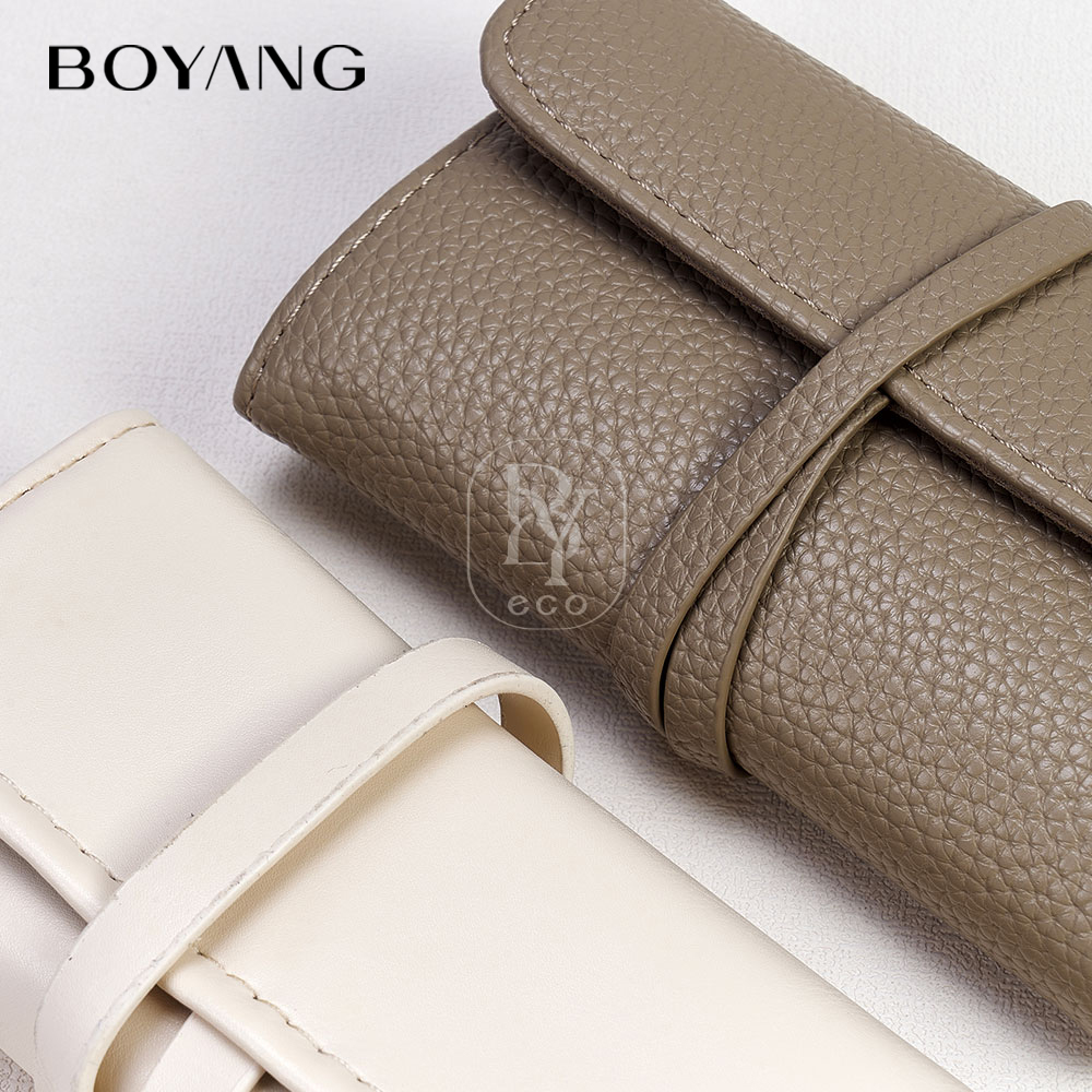 Boyang Custom Logo Luxury Jewelry Organizer Roll Case Leather Travel Jewelry Storage Pouch