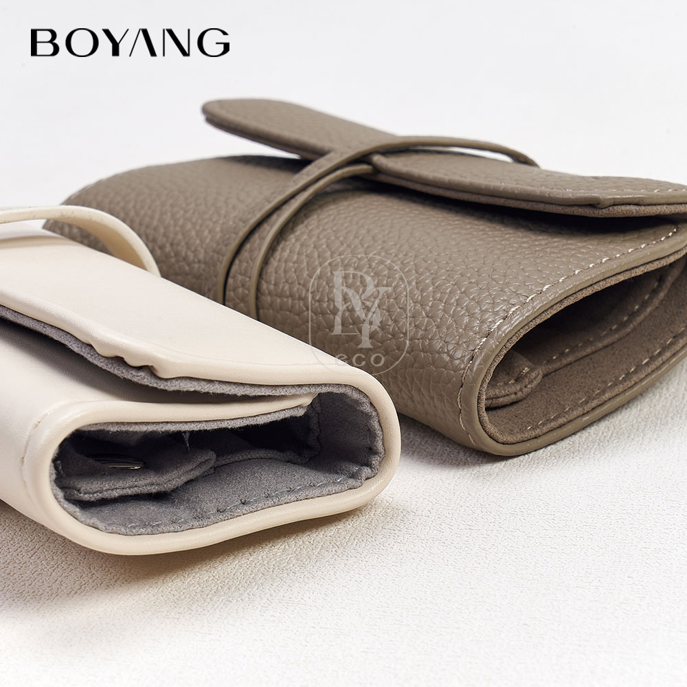 Boyang Custom Logo Luxury Jewelry Organizer Roll Case Leather Travel Jewelry Storage Pouch