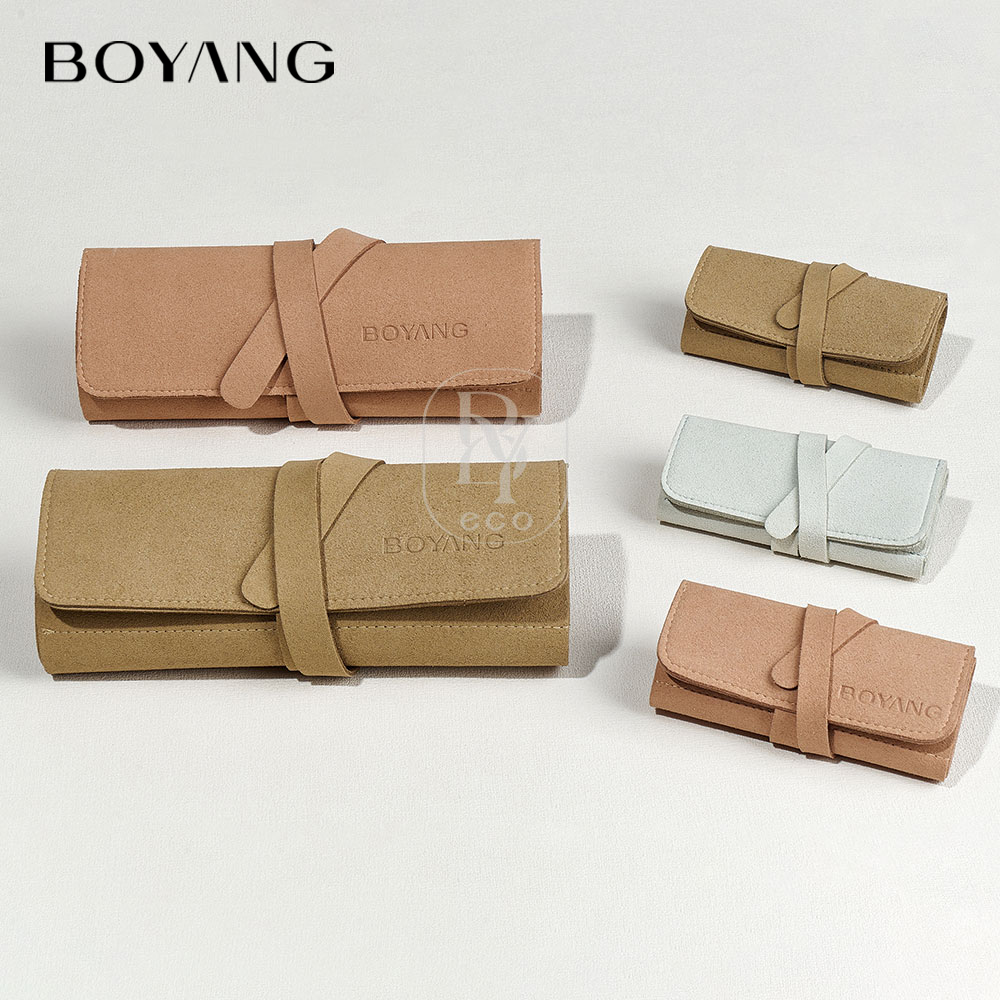 Boyang Custom Microfiber Jewelry Organizer Travel Roll Bag Jewelry Pouch