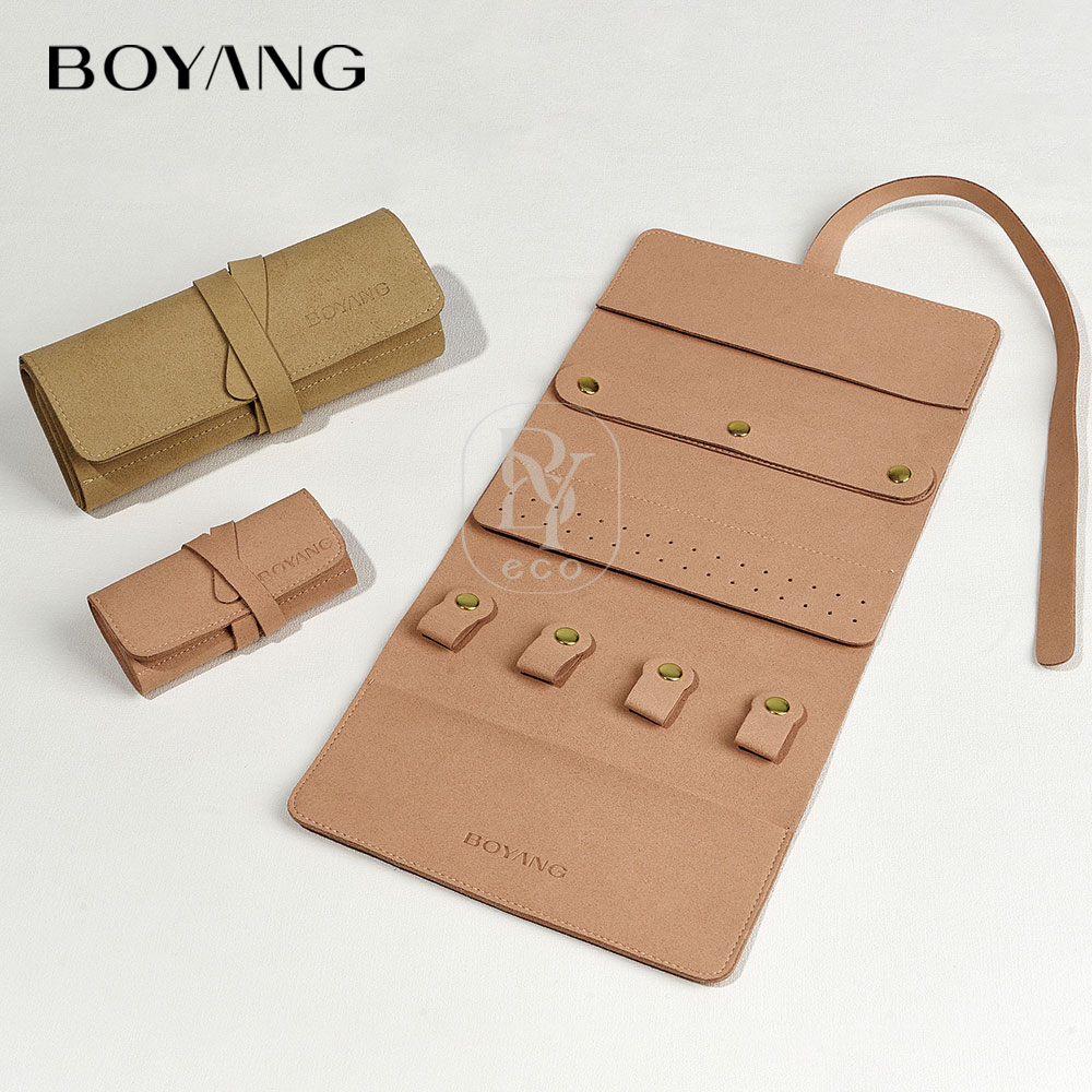Boyang Custom Microfiber Jewelry Organizer Travel Roll Bag Jewelry Pouch