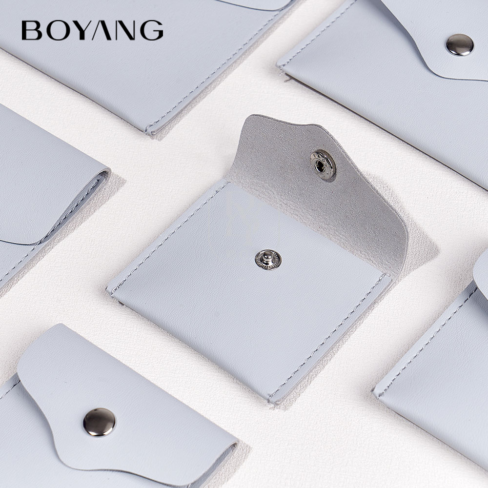 Boyang Custom Luxury Travel Microfiber Jewelry Packaging Bags Snap Button Jewelry Pouch with logo