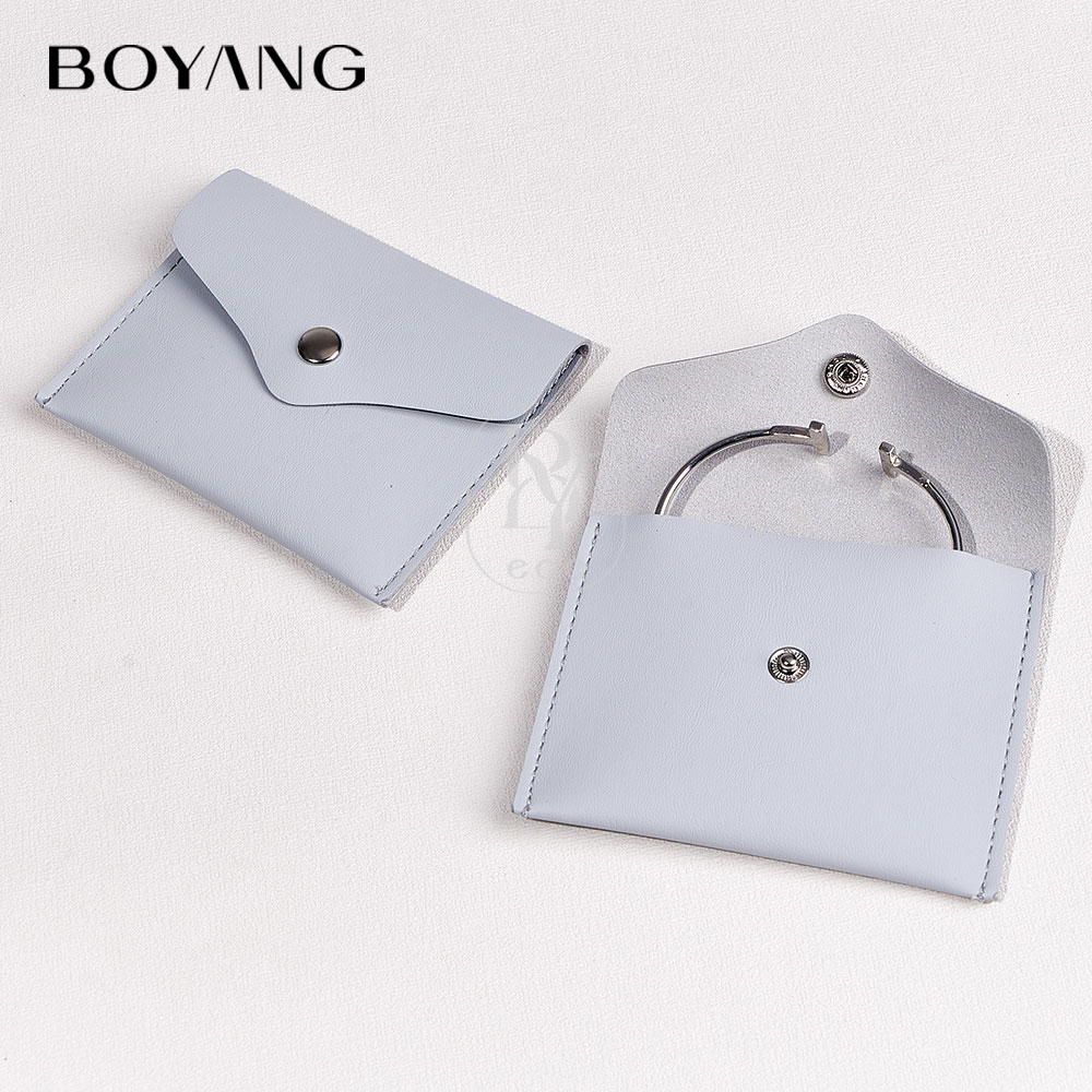 Boyang Custom Luxury Travel Microfiber Jewelry Packaging Bags Snap Button Jewelry Pouch with logo