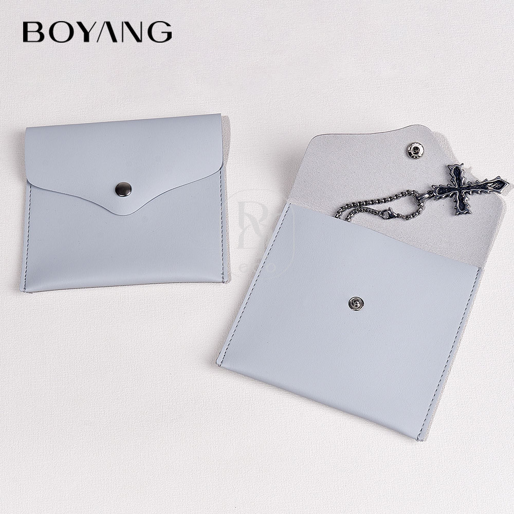 Boyang Custom Luxury Travel Microfiber Jewelry Packaging Bags Snap Button Jewelry Pouch with logo