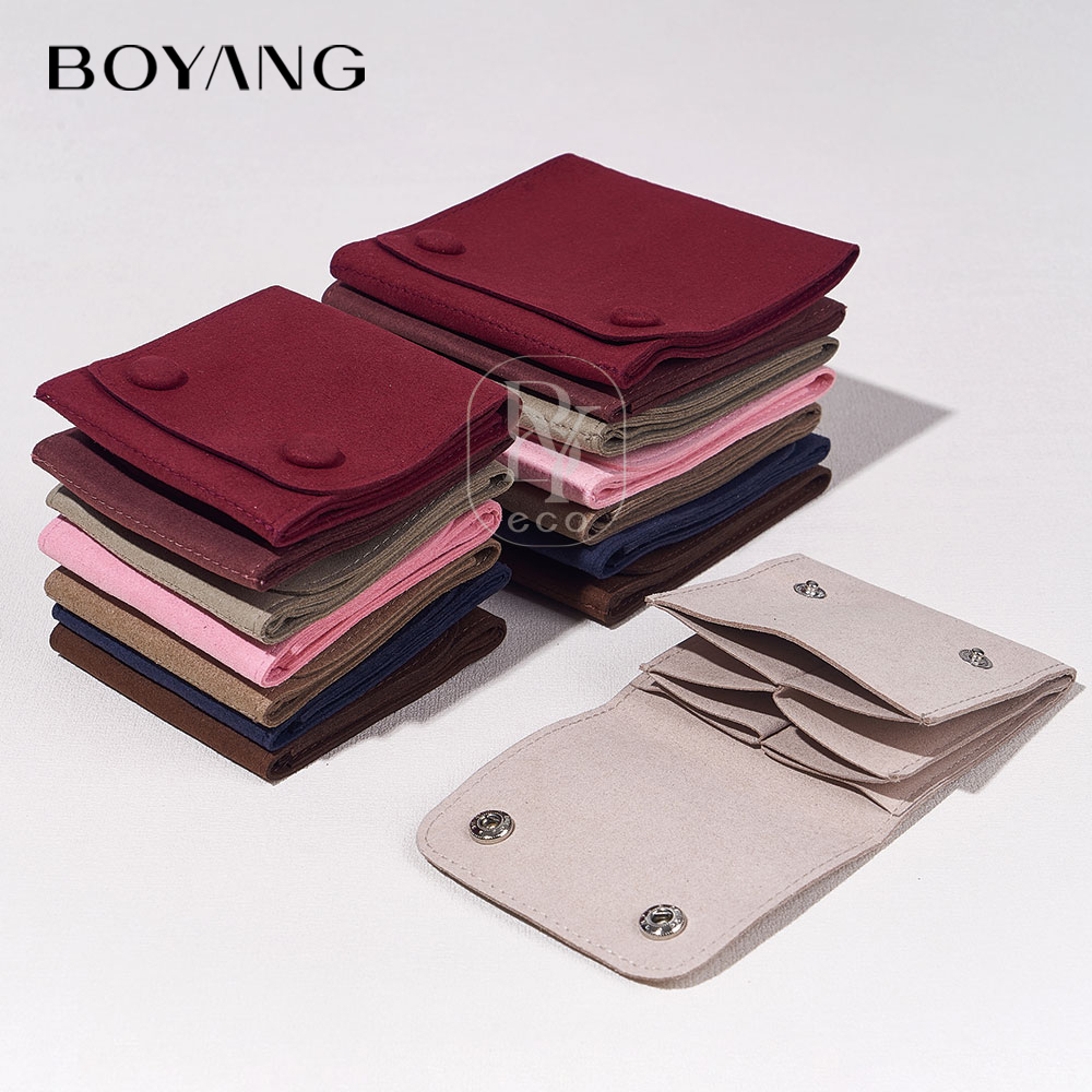 Boyang Custom Logo Printed Luxury Small Envelope Flap Package Jewelry Bag Microfiber Jewelry Pouch