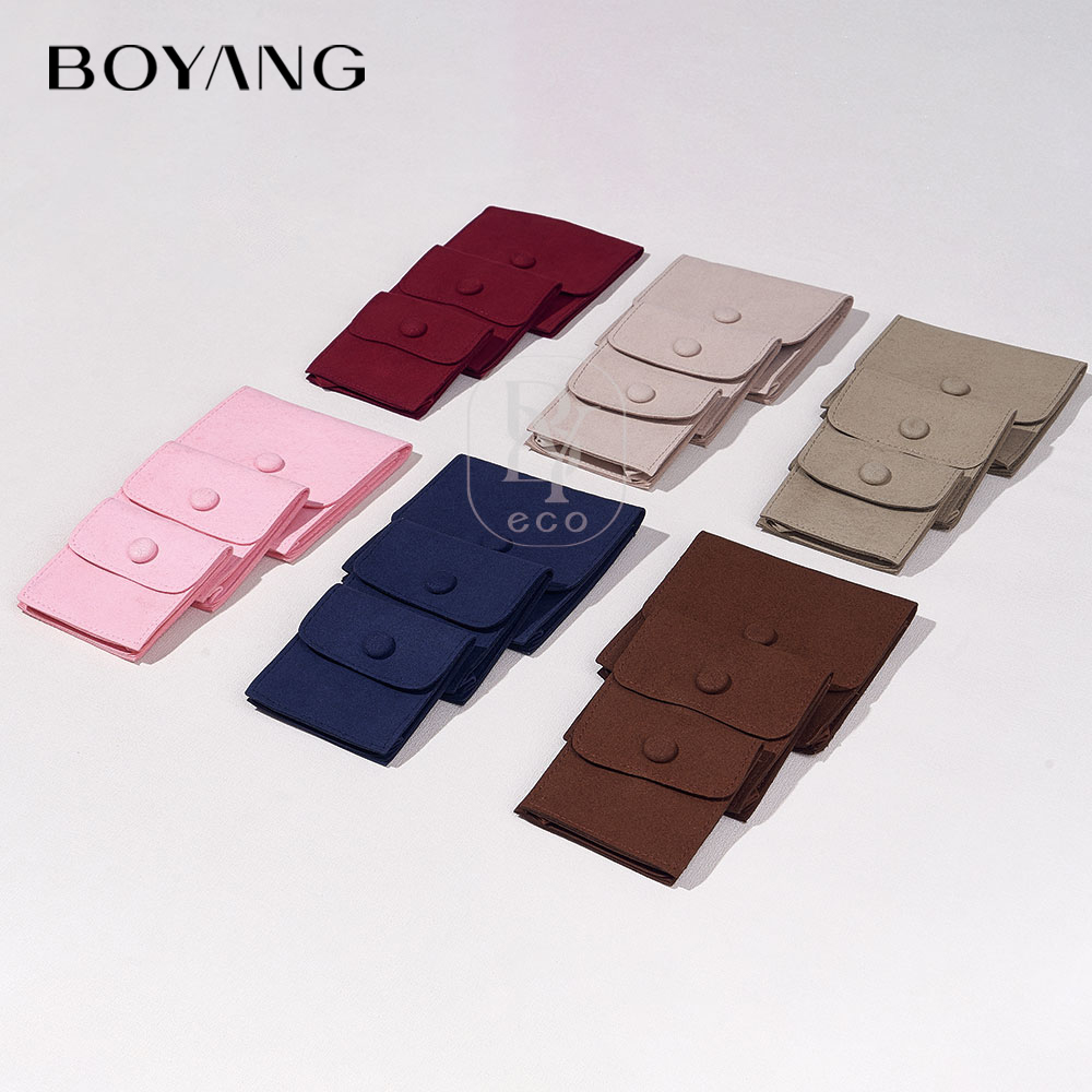 Boyang Custom Printed Small Snap Jewelry Gift Bag Multi-function Microfiber Jewelry Packaging Pouch