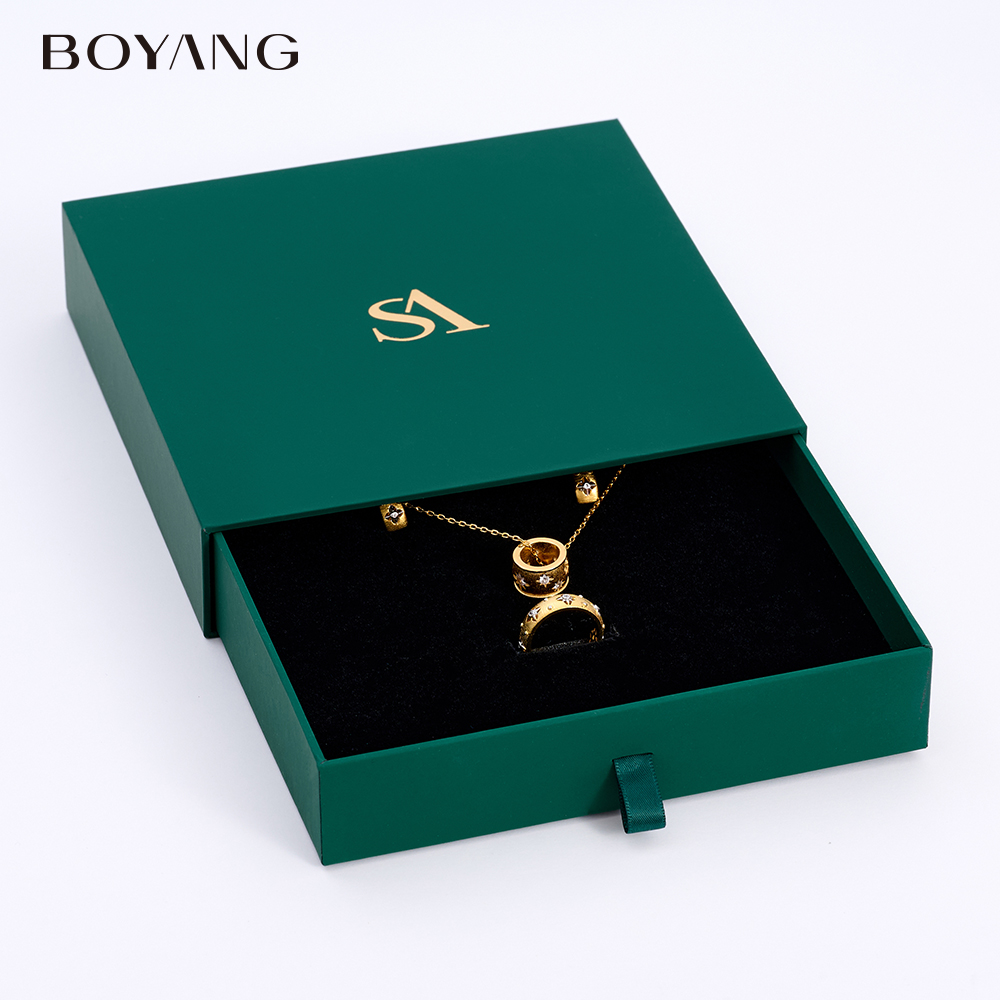 Boyang Factory Wholesale Custom Green Drawer Jewellery Box