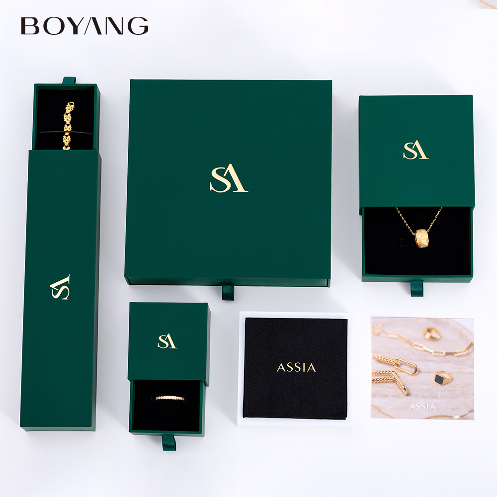 Boyang Factory Wholesale Custom Green Drawer Jewellery Box