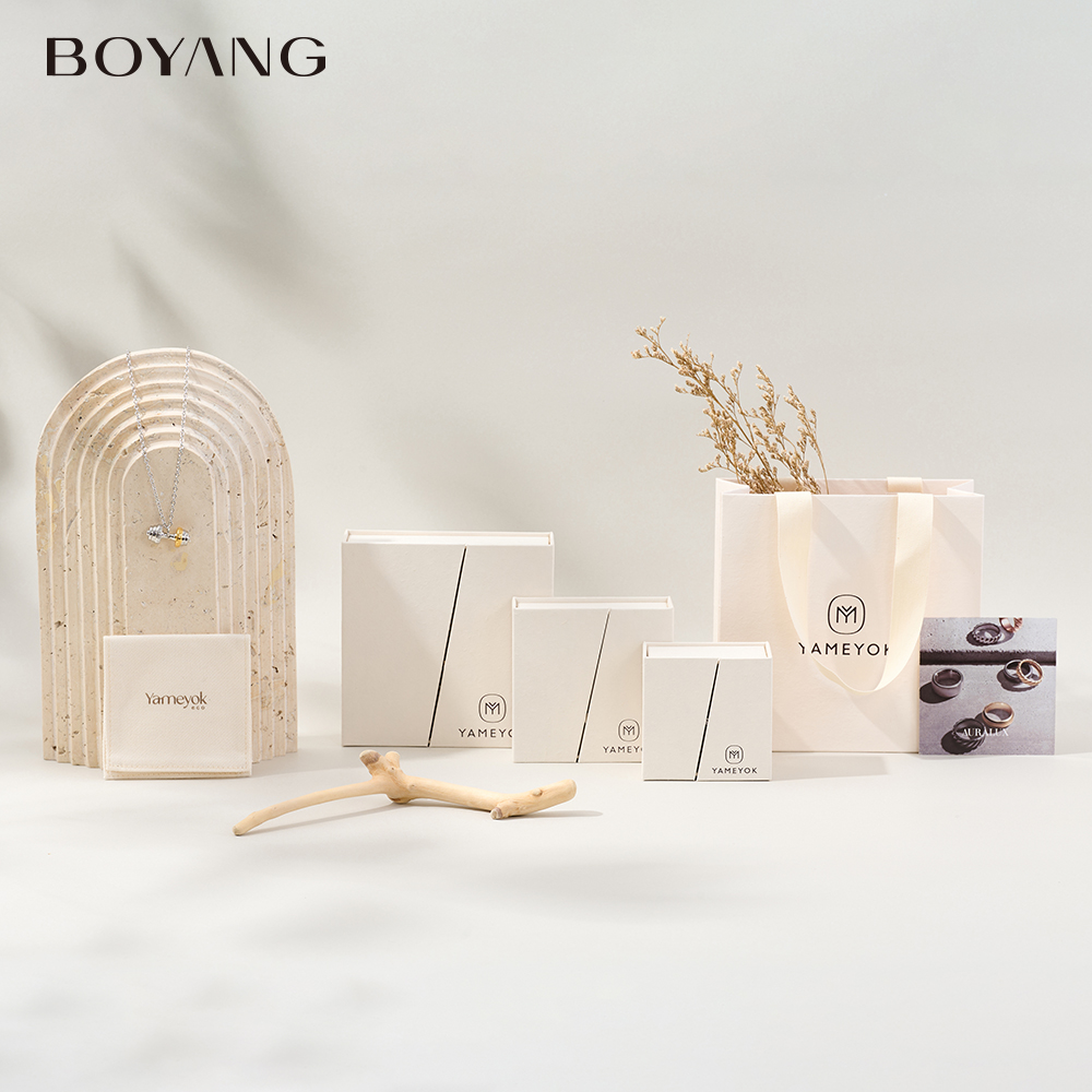 Boyang Custom Paper Double Open Door Necklace Ring Earring Jewelry Box Packaging
