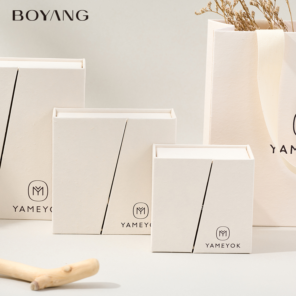 Boyang Custom Paper Double Open Door Necklace Ring Earring Jewelry Box Packaging