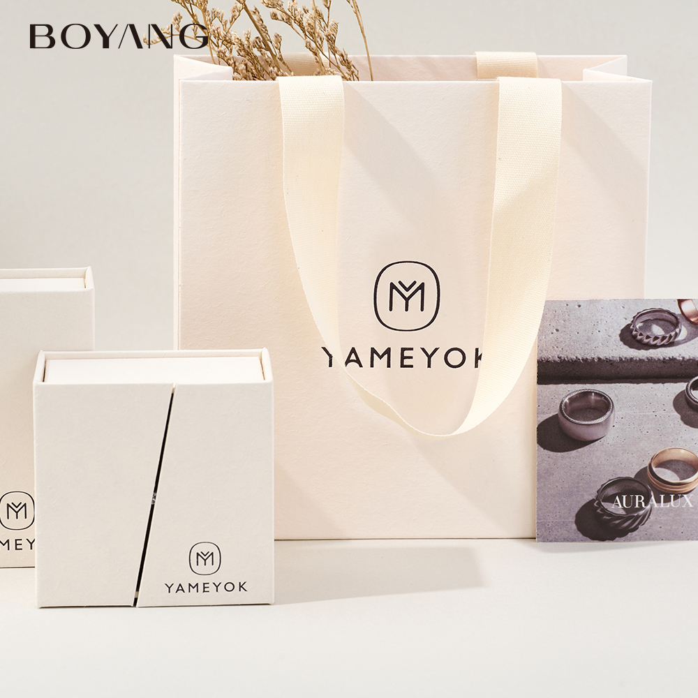 Boyang Custom Paper Double Open Door Necklace Ring Earring Jewelry Box Packaging