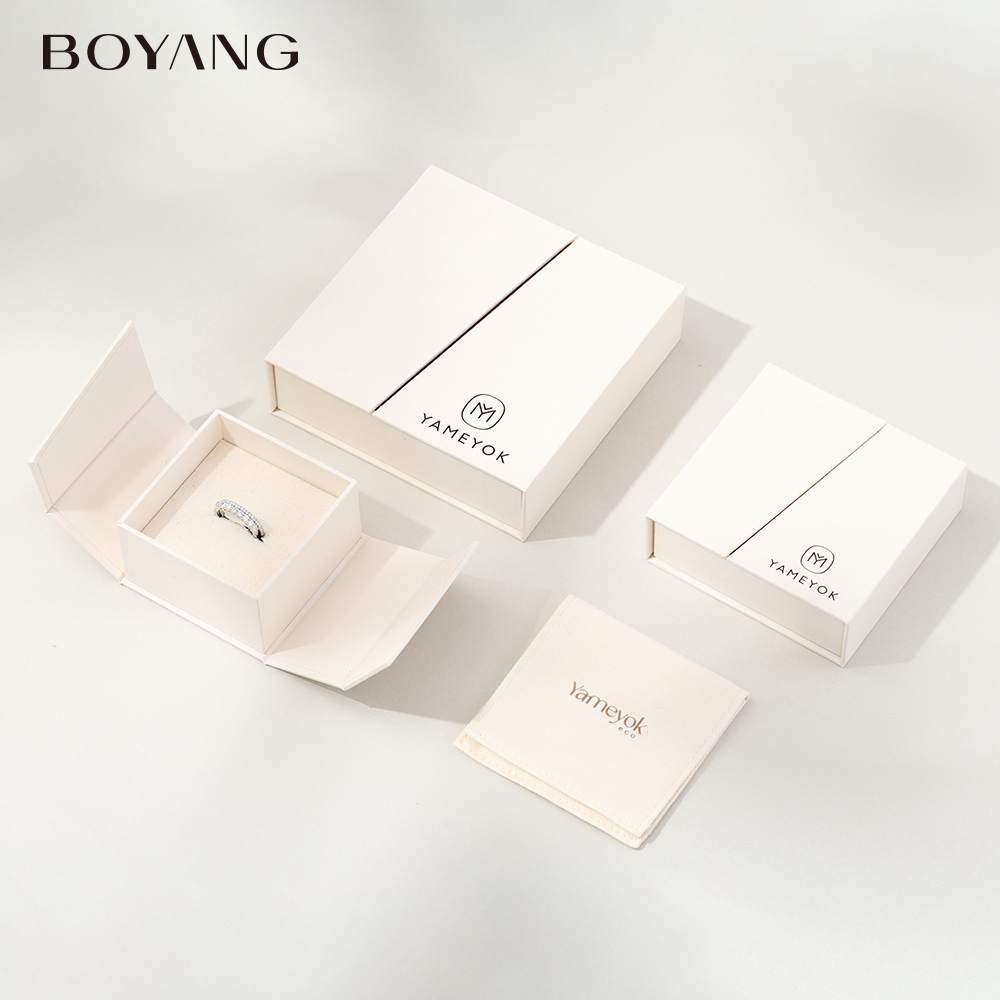 Boyang Custom Paper Double Open Door Necklace Ring Earring Jewelry Box Packaging