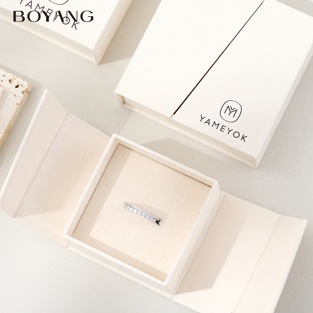 Boyang Custom Paper Double Open Door Necklace Ring Earring Jewelry Box Packaging
