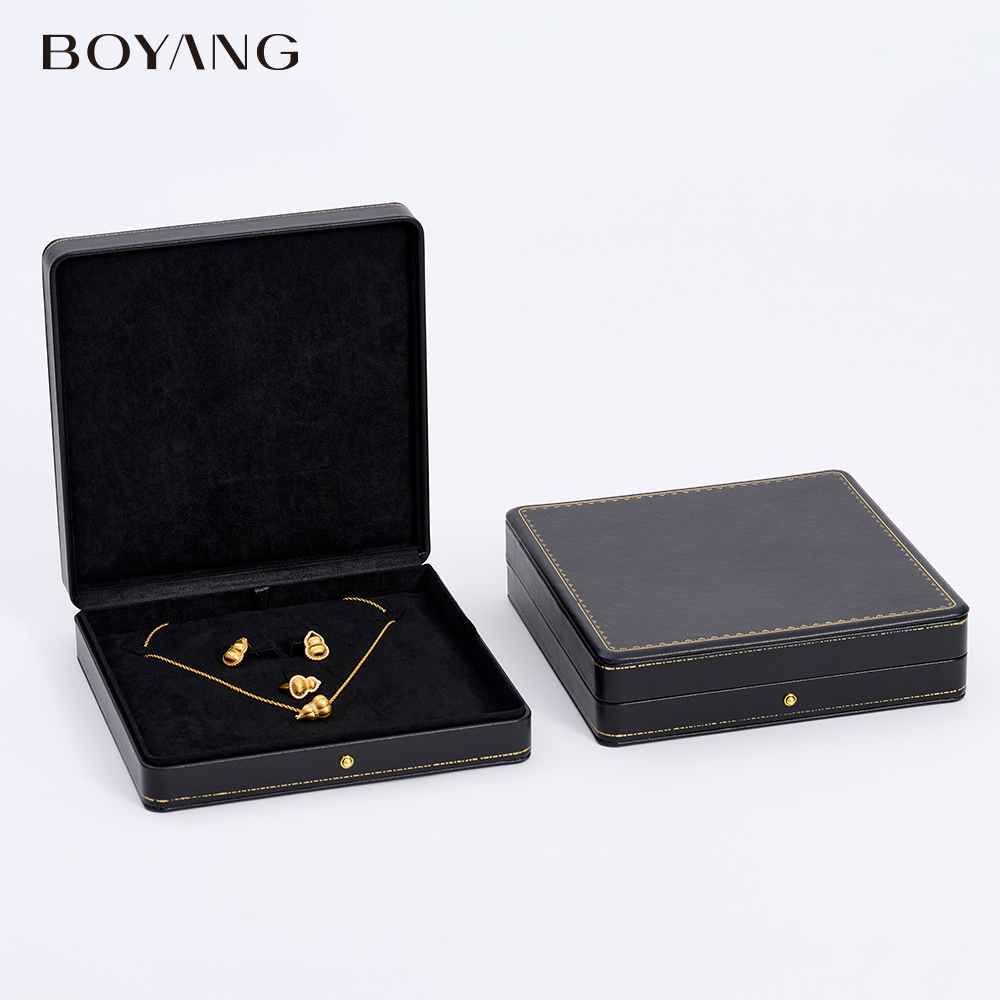 Boyang Custom Luxury Black Neckalce Ring Earring Packaging Jewelry Set Box