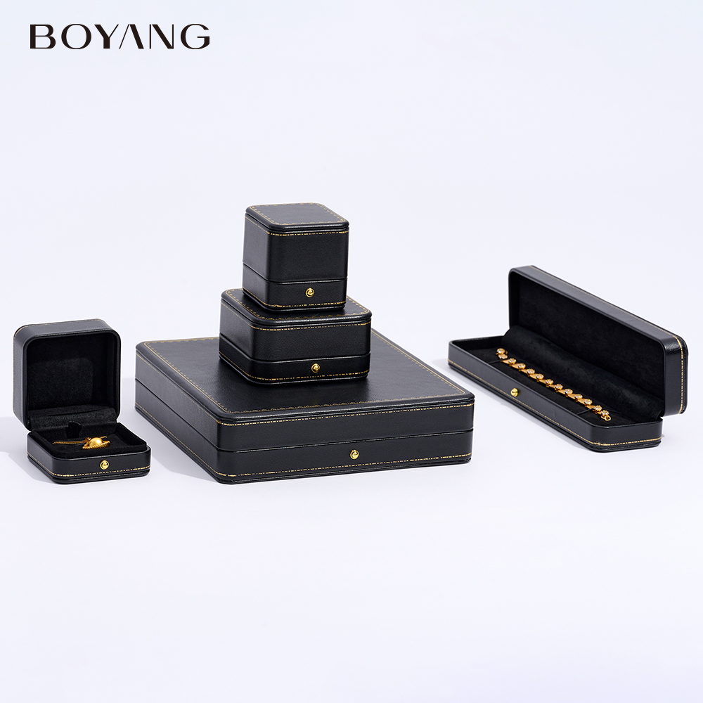 Boyang Custom Luxury Black Neckalce Ring Earring Packaging Jewelry Set Box