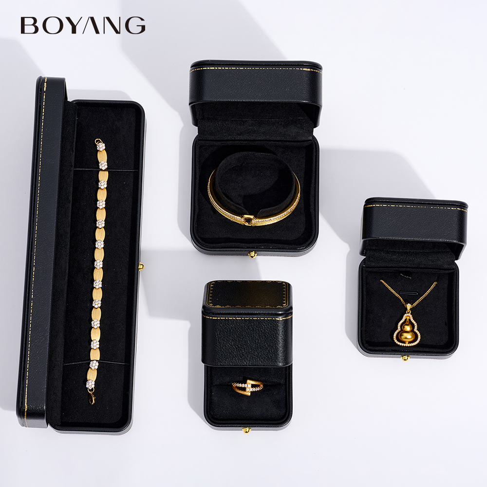 Boyang Custom Luxury Black Neckalce Ring Earring Packaging Jewelry Set Box