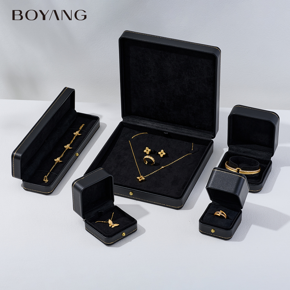 Boyang Custom Luxury Black Neckalce Ring Earring Packaging Jewelry Set Box