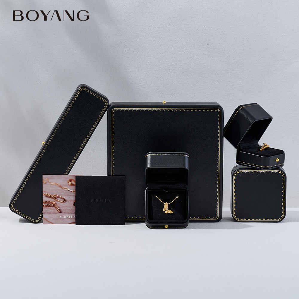 Boyang Custom Luxury Black Neckalce Ring Earring Packaging Jewelry Set Box