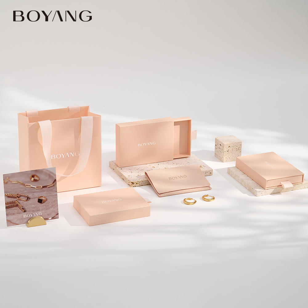 Boyang Custom Paper Drawer Ring Earring Necklace Jewelry Packaging Box 